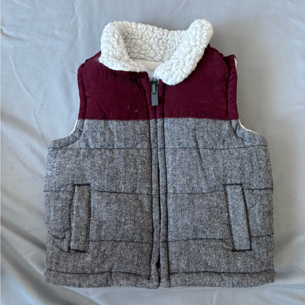 Old Navy Burgundy and Gray Sherpa Vest